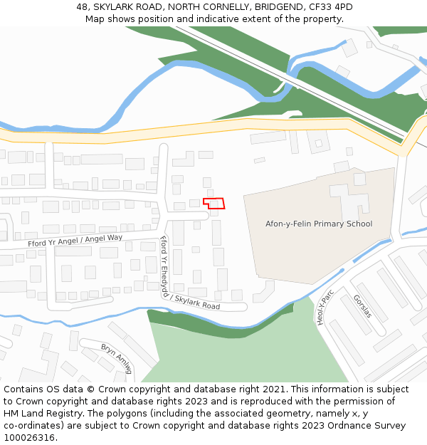 48, SKYLARK ROAD, NORTH CORNELLY, BRIDGEND, CF33 4PD: Location map and indicative extent of plot