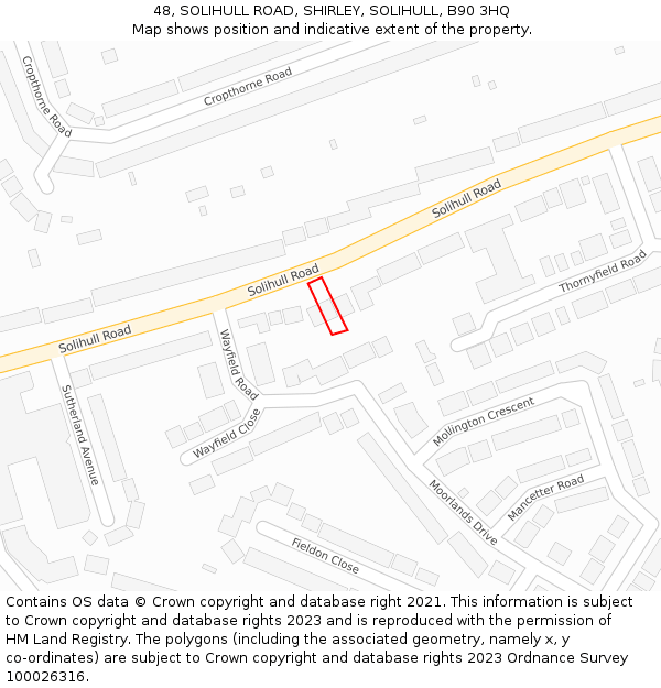 48, SOLIHULL ROAD, SHIRLEY, SOLIHULL, B90 3HQ: Location map and indicative extent of plot