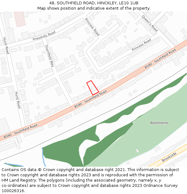 48, SOUTHFIELD ROAD, HINCKLEY, LE10 1UB: Location map and indicative extent of plot