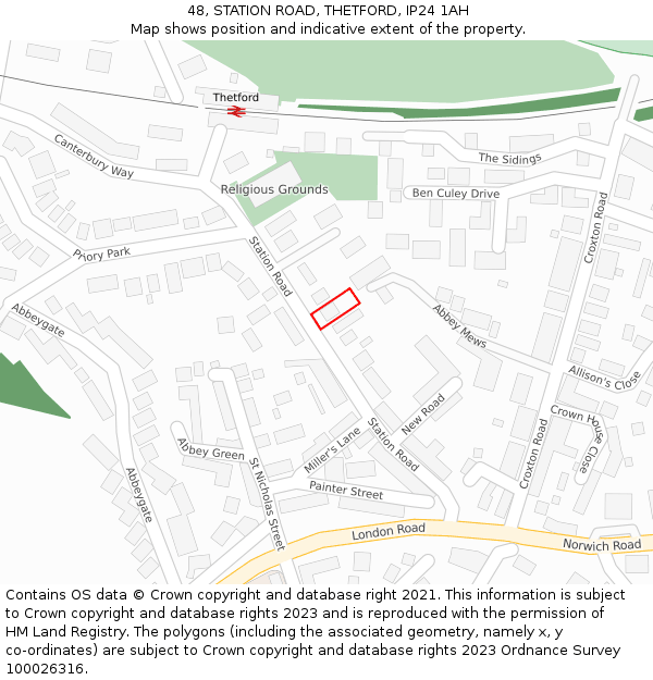 48, STATION ROAD, THETFORD, IP24 1AH: Location map and indicative extent of plot