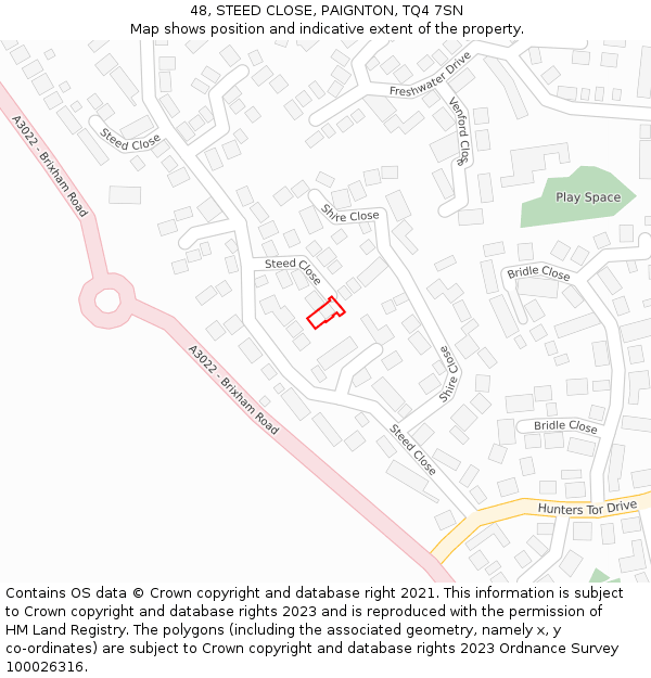 48, STEED CLOSE, PAIGNTON, TQ4 7SN: Location map and indicative extent of plot