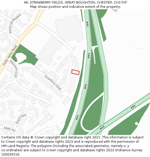 48, STRAWBERRY FIELDS, GREAT BOUGHTON, CHESTER, CH3 5YF: Location map and indicative extent of plot