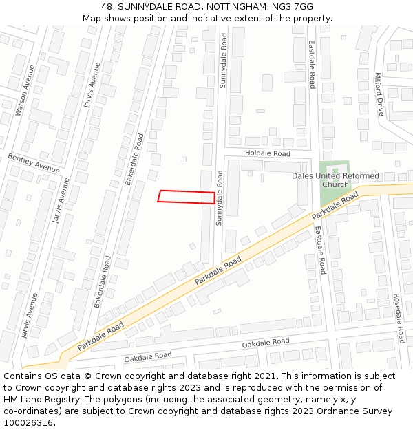 48, SUNNYDALE ROAD, NOTTINGHAM, NG3 7GG: Location map and indicative extent of plot