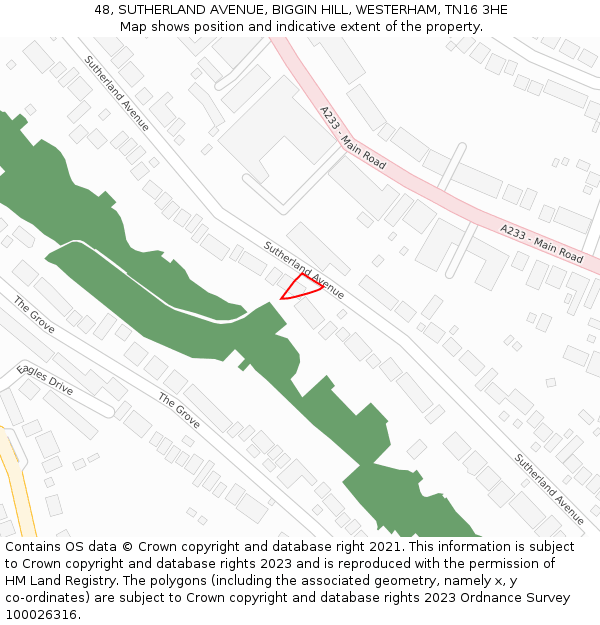 48, SUTHERLAND AVENUE, BIGGIN HILL, WESTERHAM, TN16 3HE: Location map and indicative extent of plot