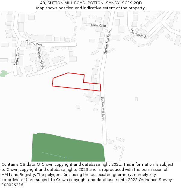 48, SUTTON MILL ROAD, POTTON, SANDY, SG19 2QB: Location map and indicative extent of plot