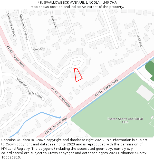 48, SWALLOWBECK AVENUE, LINCOLN, LN6 7HA: Location map and indicative extent of plot
