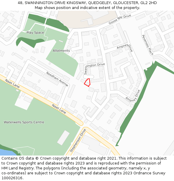 48, SWANNINGTON DRIVE KINGSWAY, QUEDGELEY, GLOUCESTER, GL2 2HD: Location map and indicative extent of plot