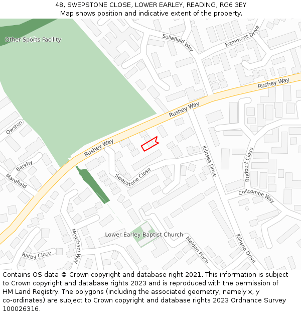 48, SWEPSTONE CLOSE, LOWER EARLEY, READING, RG6 3EY: Location map and indicative extent of plot