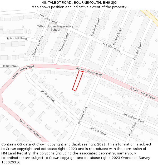 48, TALBOT ROAD, BOURNEMOUTH, BH9 2JG: Location map and indicative extent of plot