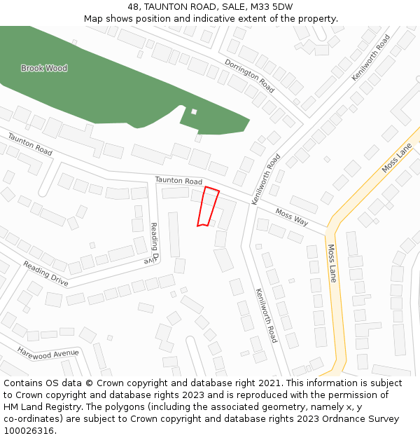 48, TAUNTON ROAD, SALE, M33 5DW: Location map and indicative extent of plot
