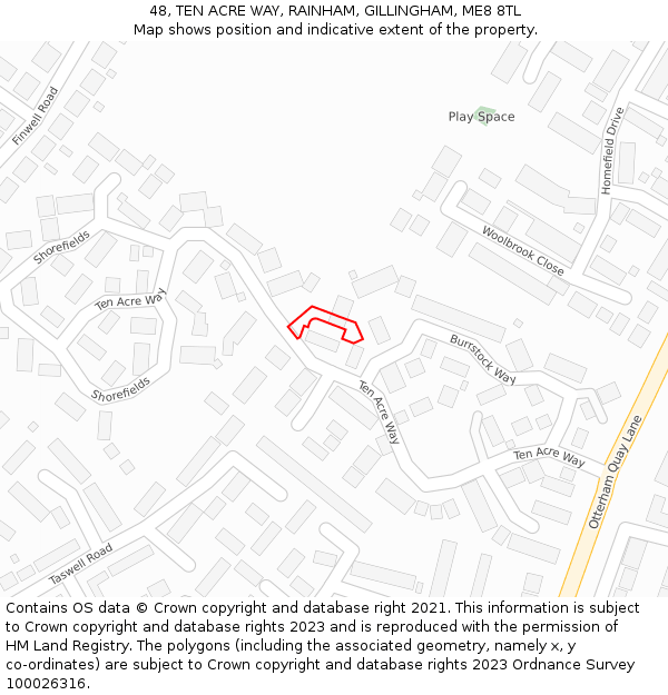 48, TEN ACRE WAY, RAINHAM, GILLINGHAM, ME8 8TL: Location map and indicative extent of plot