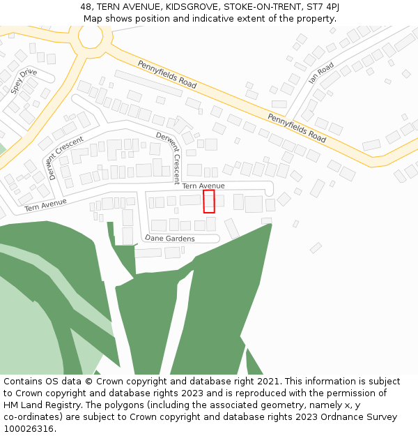 48, TERN AVENUE, KIDSGROVE, STOKE-ON-TRENT, ST7 4PJ: Location map and indicative extent of plot