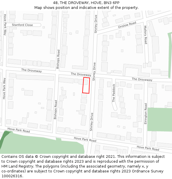 48, THE DROVEWAY, HOVE, BN3 6PP: Location map and indicative extent of plot