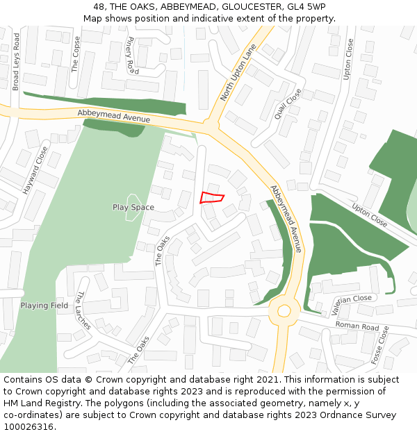 48, THE OAKS, ABBEYMEAD, GLOUCESTER, GL4 5WP: Location map and indicative extent of plot