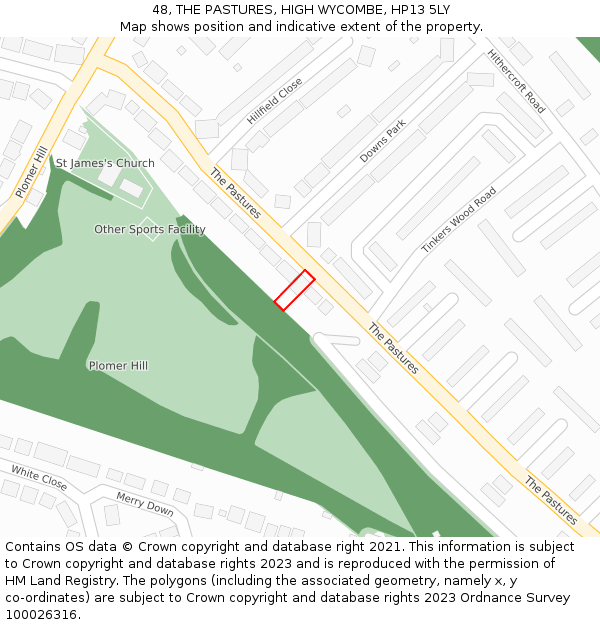 48, THE PASTURES, HIGH WYCOMBE, HP13 5LY: Location map and indicative extent of plot