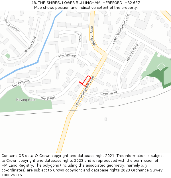 48, THE SHIRES, LOWER BULLINGHAM, HEREFORD, HR2 6EZ: Location map and indicative extent of plot