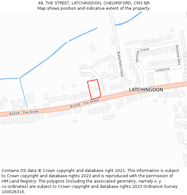 48, THE STREET, LATCHINGDON, CHELMSFORD, CM3 6JR: Location map and indicative extent of plot
