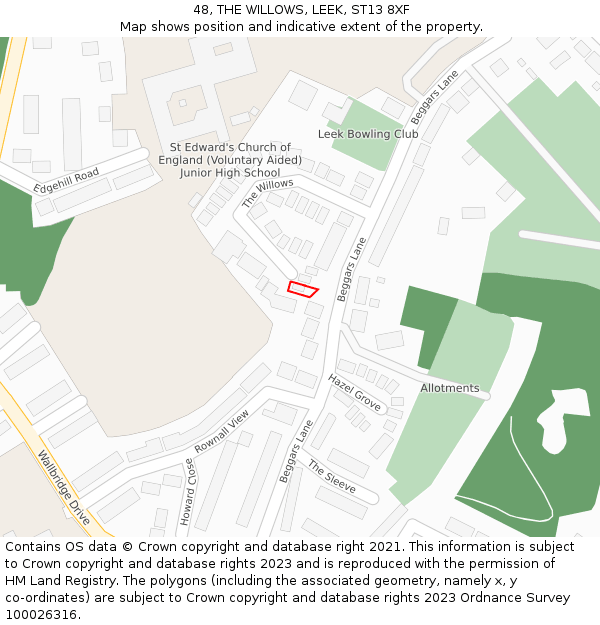48, THE WILLOWS, LEEK, ST13 8XF: Location map and indicative extent of plot