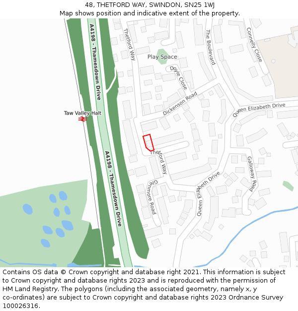 48, THETFORD WAY, SWINDON, SN25 1WJ: Location map and indicative extent of plot