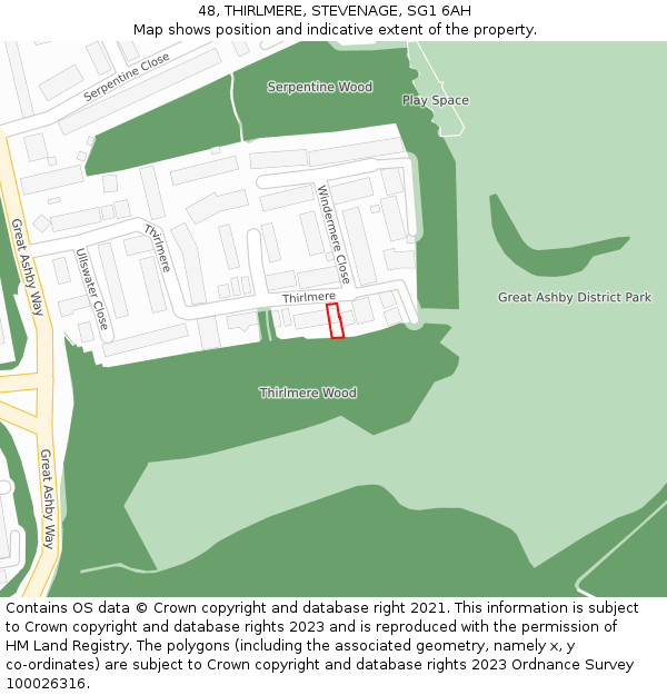 48, THIRLMERE, STEVENAGE, SG1 6AH: Location map and indicative extent of plot