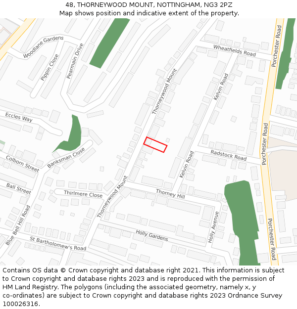 48, THORNEYWOOD MOUNT, NOTTINGHAM, NG3 2PZ: Location map and indicative extent of plot