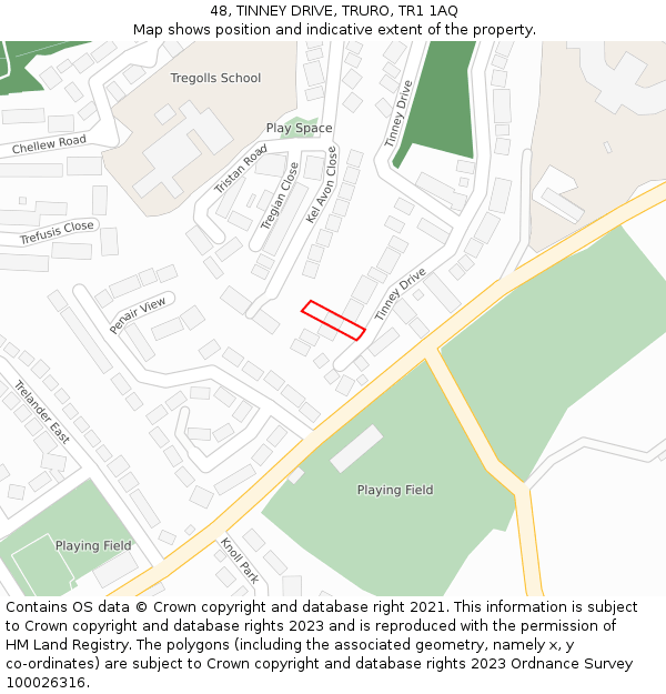 48, TINNEY DRIVE, TRURO, TR1 1AQ: Location map and indicative extent of plot