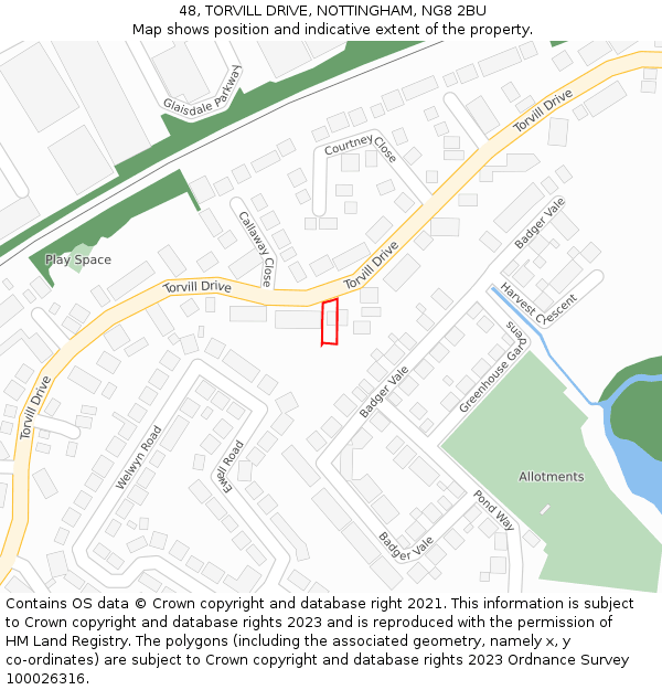 48, TORVILL DRIVE, NOTTINGHAM, NG8 2BU: Location map and indicative extent of plot