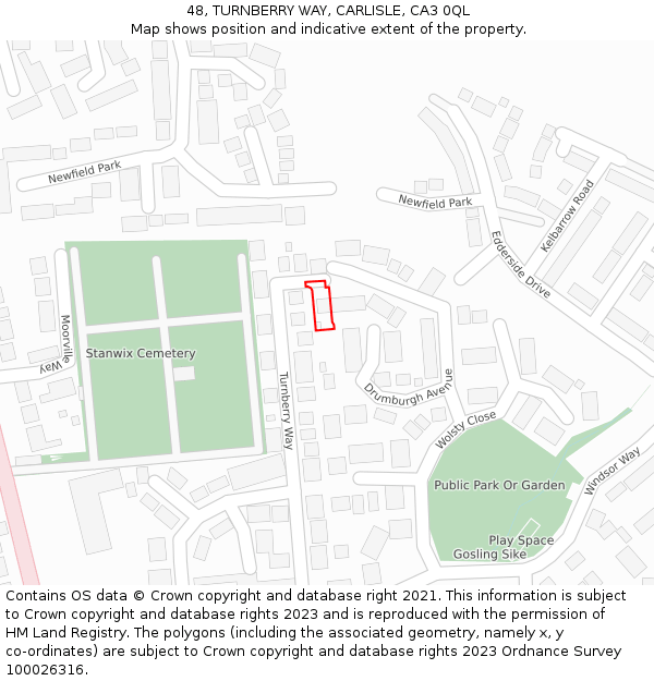 48, TURNBERRY WAY, CARLISLE, CA3 0QL: Location map and indicative extent of plot