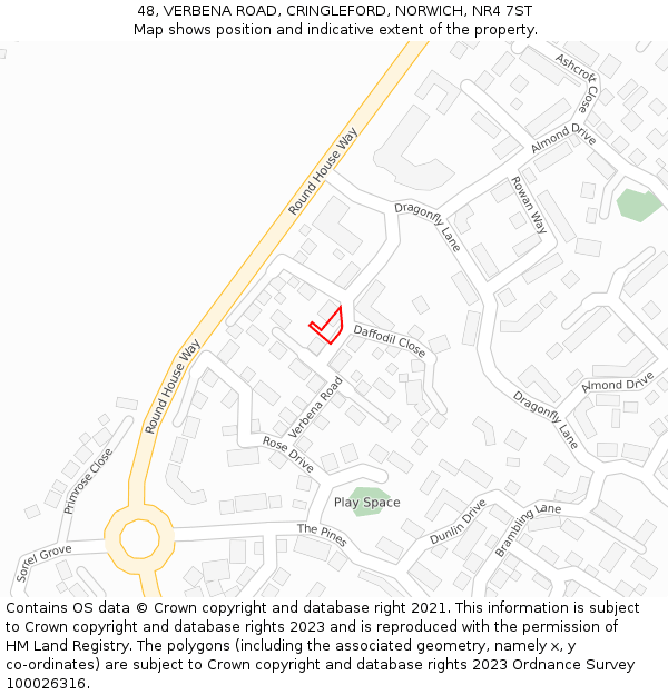 48, VERBENA ROAD, CRINGLEFORD, NORWICH, NR4 7ST: Location map and indicative extent of plot