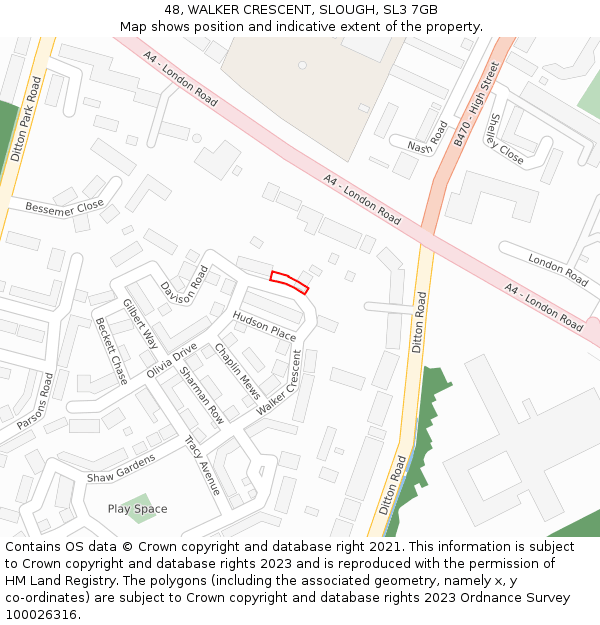 48, WALKER CRESCENT, SLOUGH, SL3 7GB: Location map and indicative extent of plot