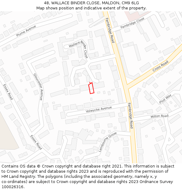 48, WALLACE BINDER CLOSE, MALDON, CM9 6LG: Location map and indicative extent of plot