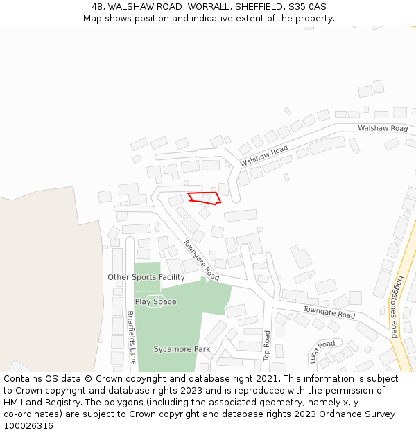 48, WALSHAW ROAD, WORRALL, SHEFFIELD, S35 0AS: Location map and indicative extent of plot