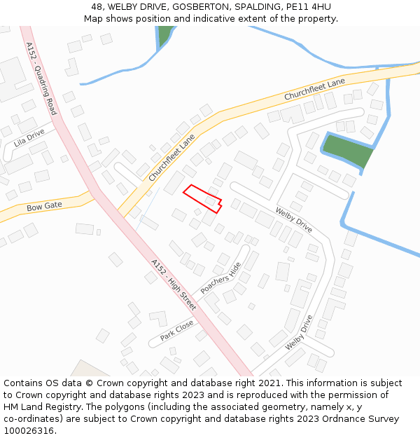 48, WELBY DRIVE, GOSBERTON, SPALDING, PE11 4HU: Location map and indicative extent of plot