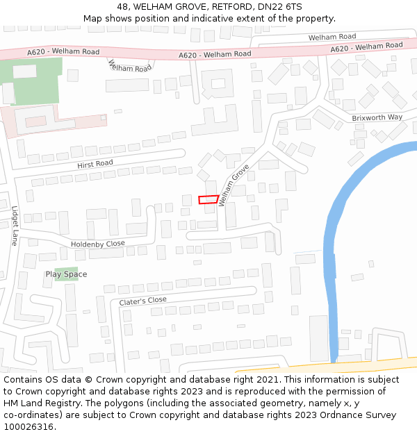 48, WELHAM GROVE, RETFORD, DN22 6TS: Location map and indicative extent of plot