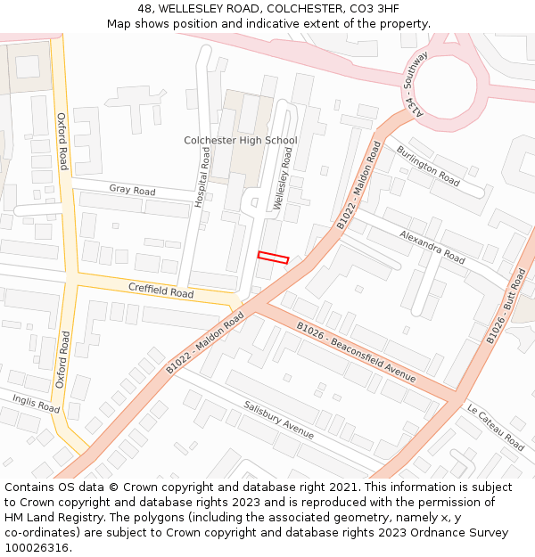 48, WELLESLEY ROAD, COLCHESTER, CO3 3HF: Location map and indicative extent of plot