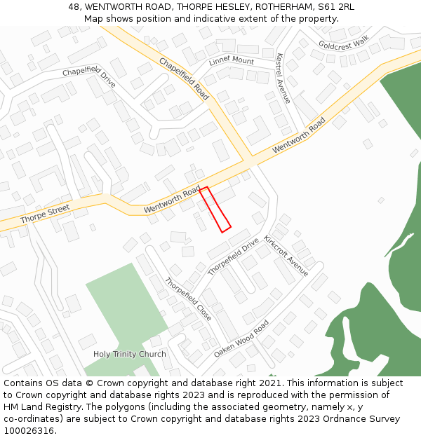 48, WENTWORTH ROAD, THORPE HESLEY, ROTHERHAM, S61 2RL: Location map and indicative extent of plot