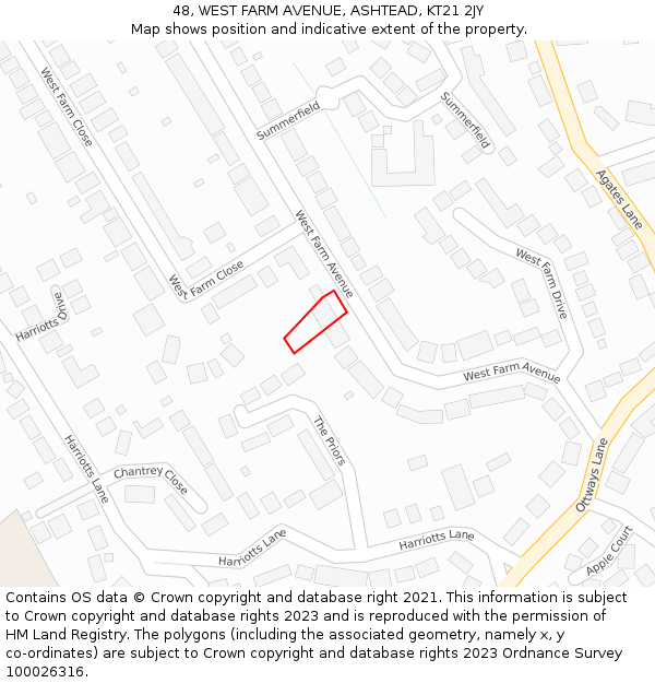 48, WEST FARM AVENUE, ASHTEAD, KT21 2JY: Location map and indicative extent of plot