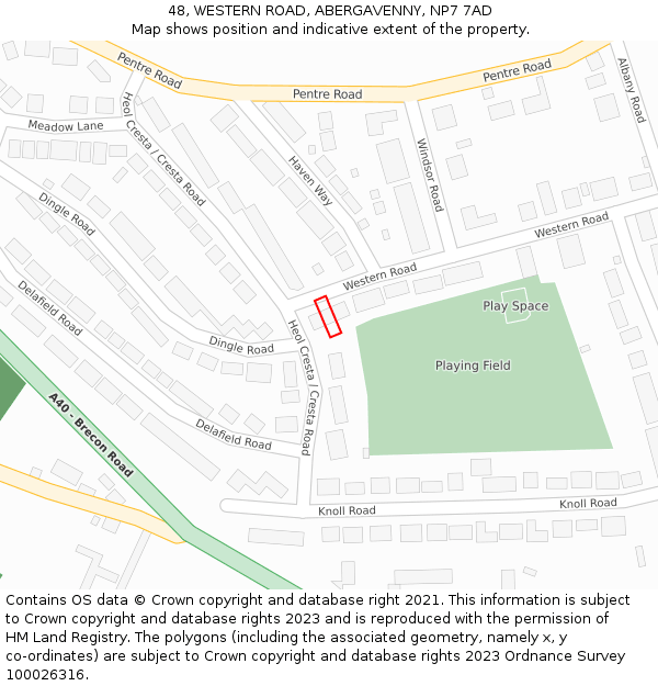 48, WESTERN ROAD, ABERGAVENNY, NP7 7AD: Location map and indicative extent of plot