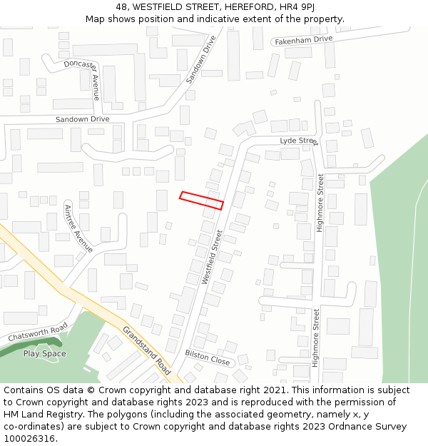 48, WESTFIELD STREET, HEREFORD, HR4 9PJ: Location map and indicative extent of plot