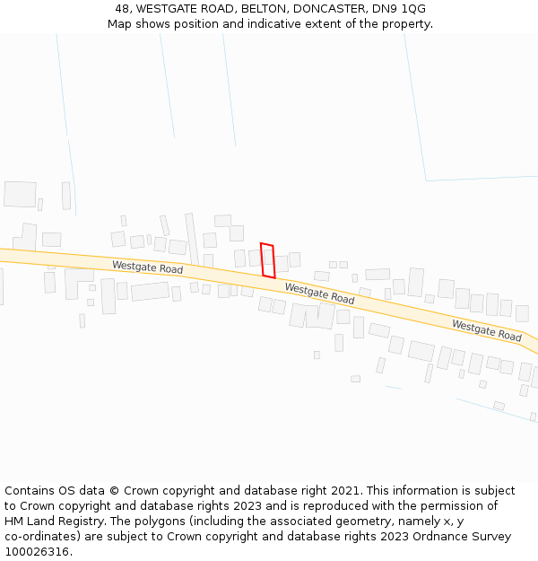 48, WESTGATE ROAD, BELTON, DONCASTER, DN9 1QG: Location map and indicative extent of plot