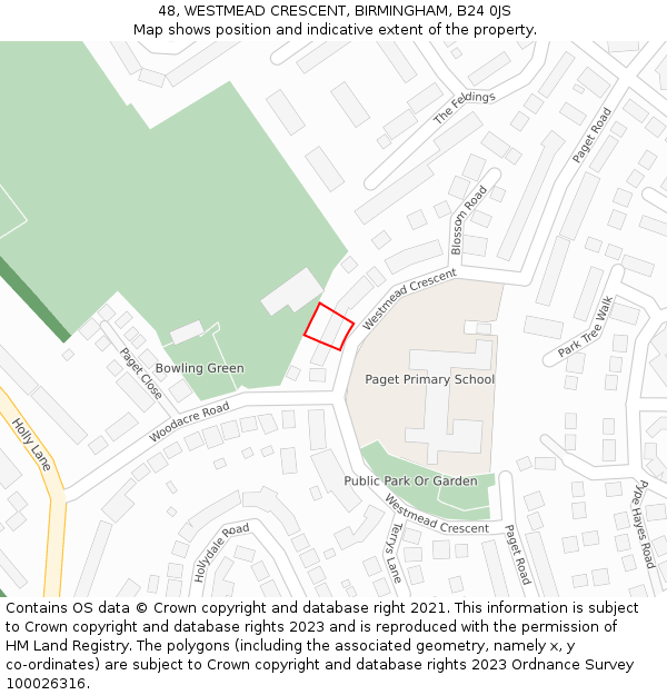 48, WESTMEAD CRESCENT, BIRMINGHAM, B24 0JS: Location map and indicative extent of plot