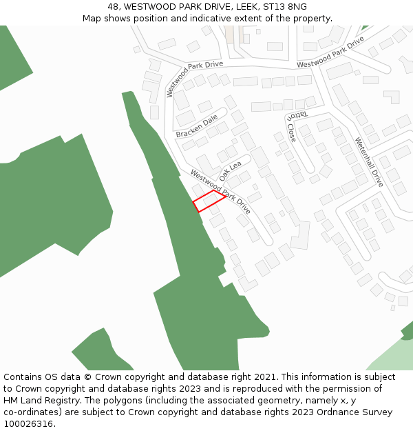 48, WESTWOOD PARK DRIVE, LEEK, ST13 8NG: Location map and indicative extent of plot