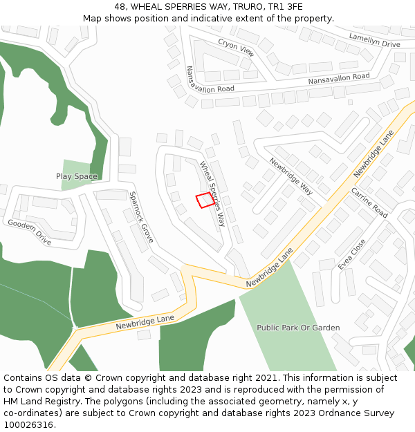 48, WHEAL SPERRIES WAY, TRURO, TR1 3FE: Location map and indicative extent of plot