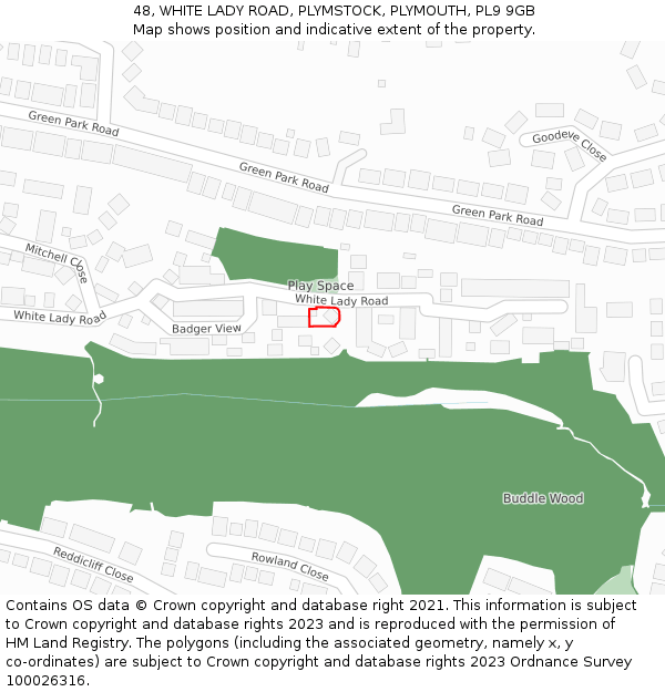 48, WHITE LADY ROAD, PLYMSTOCK, PLYMOUTH, PL9 9GB: Location map and indicative extent of plot