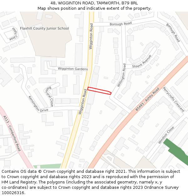 48, WIGGINTON ROAD, TAMWORTH, B79 8RL: Location map and indicative extent of plot