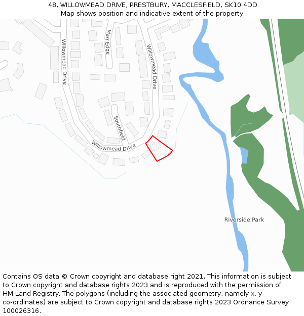 48, WILLOWMEAD DRIVE, PRESTBURY, MACCLESFIELD, SK10 4DD: Location map and indicative extent of plot