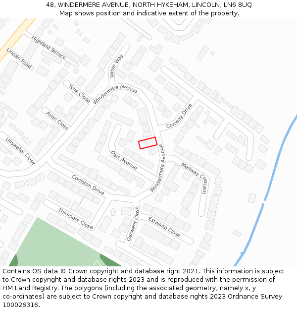 48, WINDERMERE AVENUE, NORTH HYKEHAM, LINCOLN, LN6 8UQ: Location map and indicative extent of plot