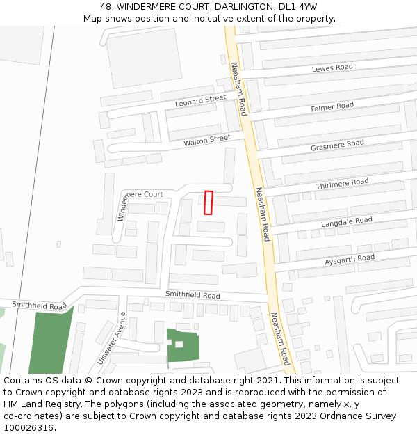 48, WINDERMERE COURT, DARLINGTON, DL1 4YW: Location map and indicative extent of plot