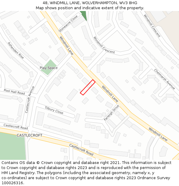 48, WINDMILL LANE, WOLVERHAMPTON, WV3 8HG: Location map and indicative extent of plot