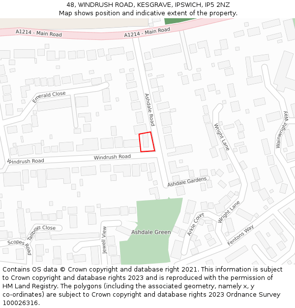48, WINDRUSH ROAD, KESGRAVE, IPSWICH, IP5 2NZ: Location map and indicative extent of plot